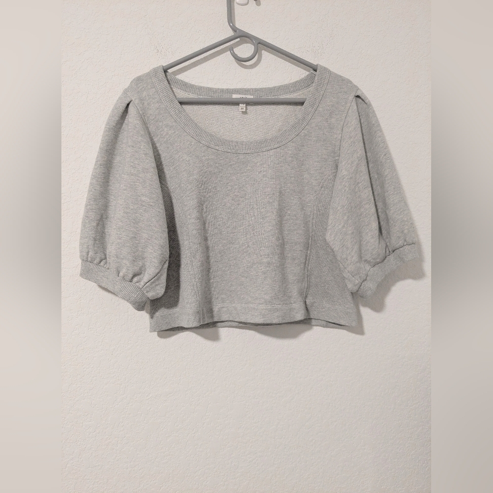 Aerie Heather Grey French Terry Scoop Neck Puff Sleeve Cropped Sweatshirt LG - Picture 5 of 10